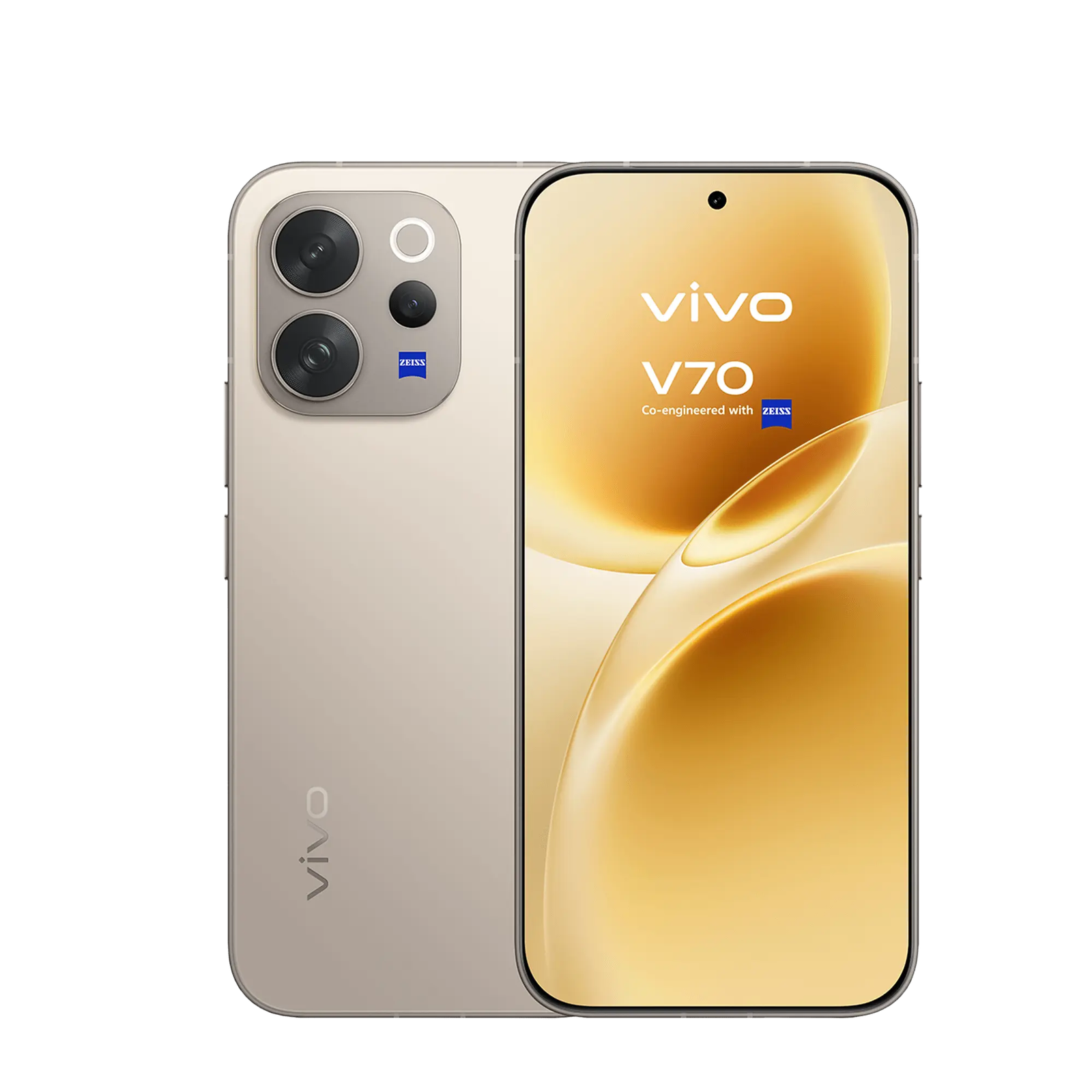 Vivo V70 altın ön ve arka görünüm